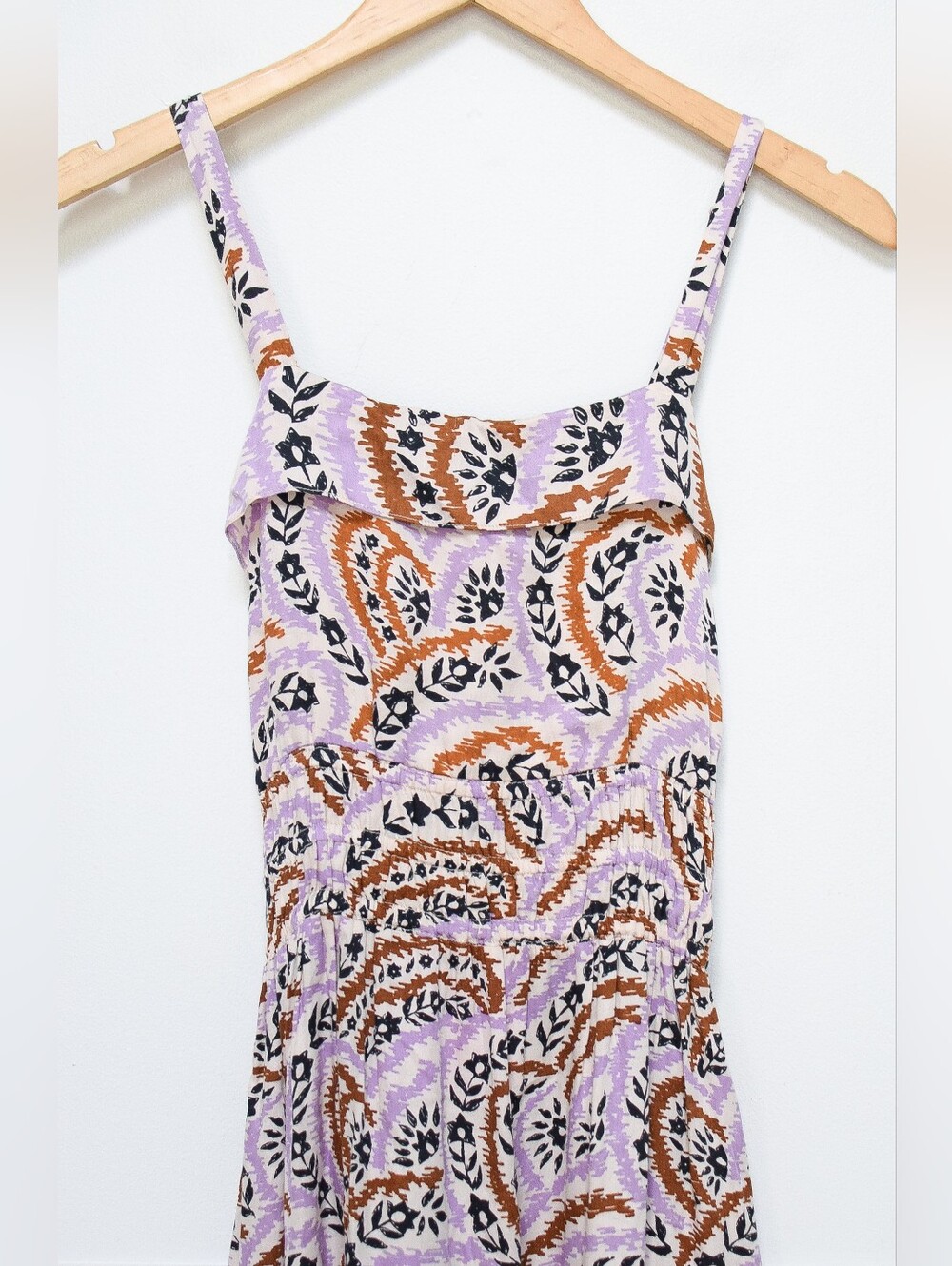 NWT Omika Monroe Maxi Dress Floral Tiered Tie Back Lilac Brown Sz M Euro Summer - Picture 4 of 13